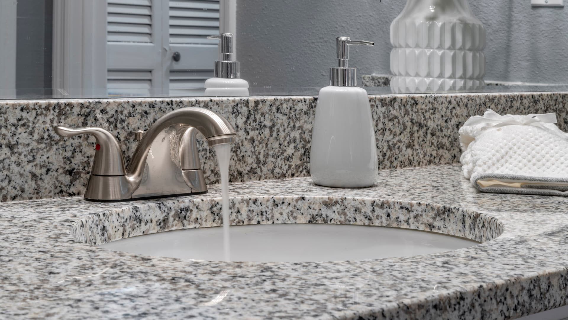 new quartz countertop in bathroom