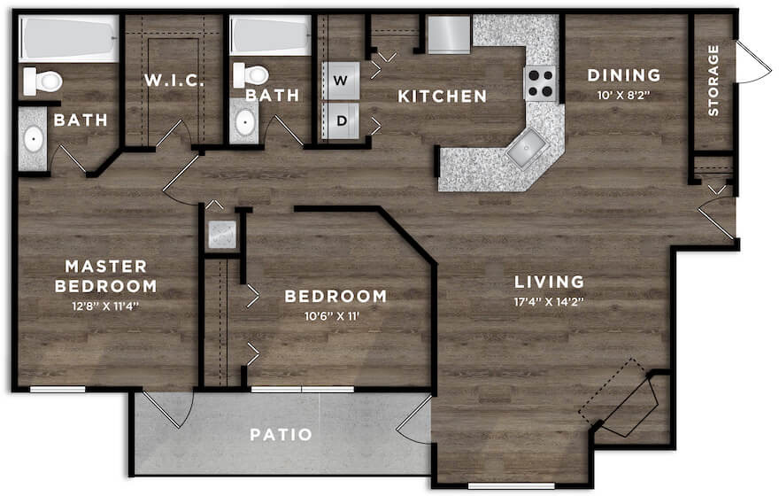 two bed two bath 1,169 square feet apartment